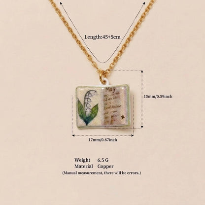 Birth Flower Book Necklace