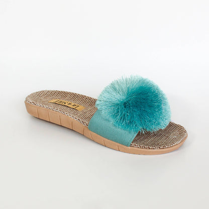 Pom Pom Slides – Aquamarine | Women’s Summer Sandals