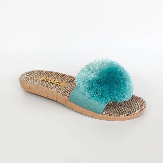 Pom Pom Slides – Aquamarine | Women’s Summer Sandals