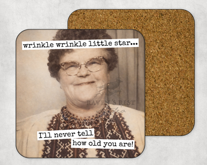 COASTER. Wrinkle Wrinkle... Cheeky Novelty Funny Vintage.