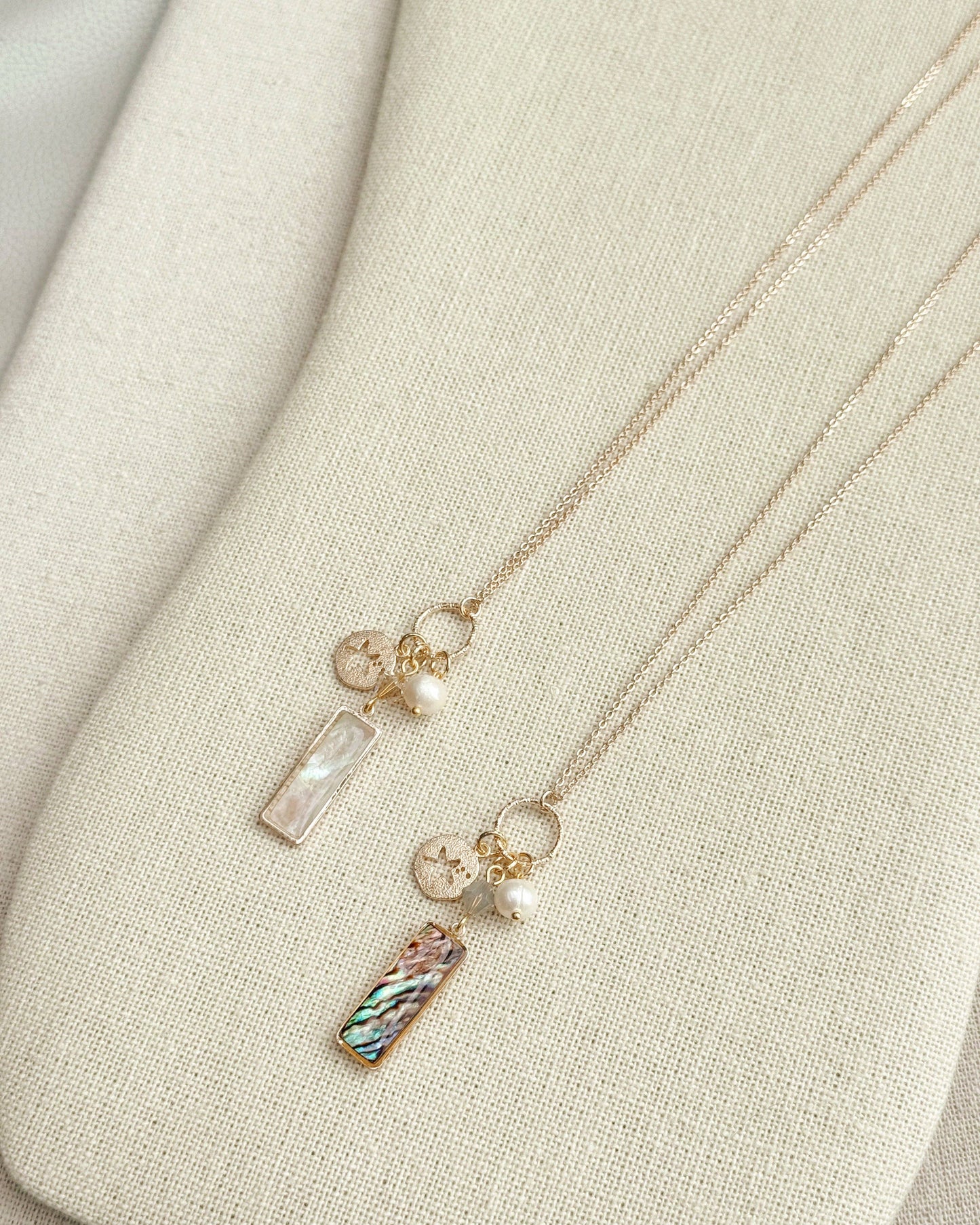 Gold Mother of Pearl Bar Pendant Necklace