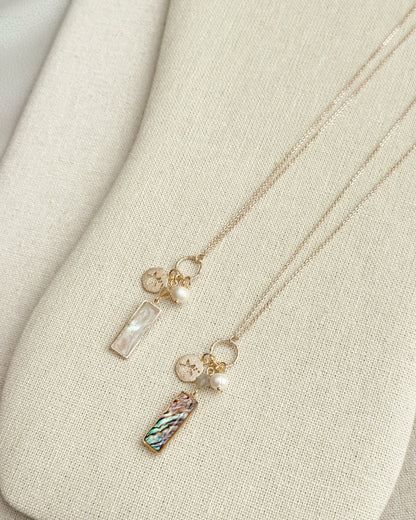 Gold Mother of Pearl Bar Pendant Necklace