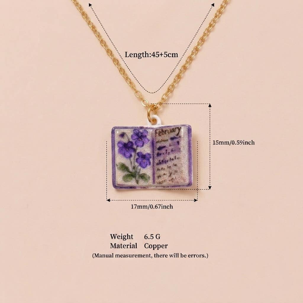 Birth Flower Book Necklace