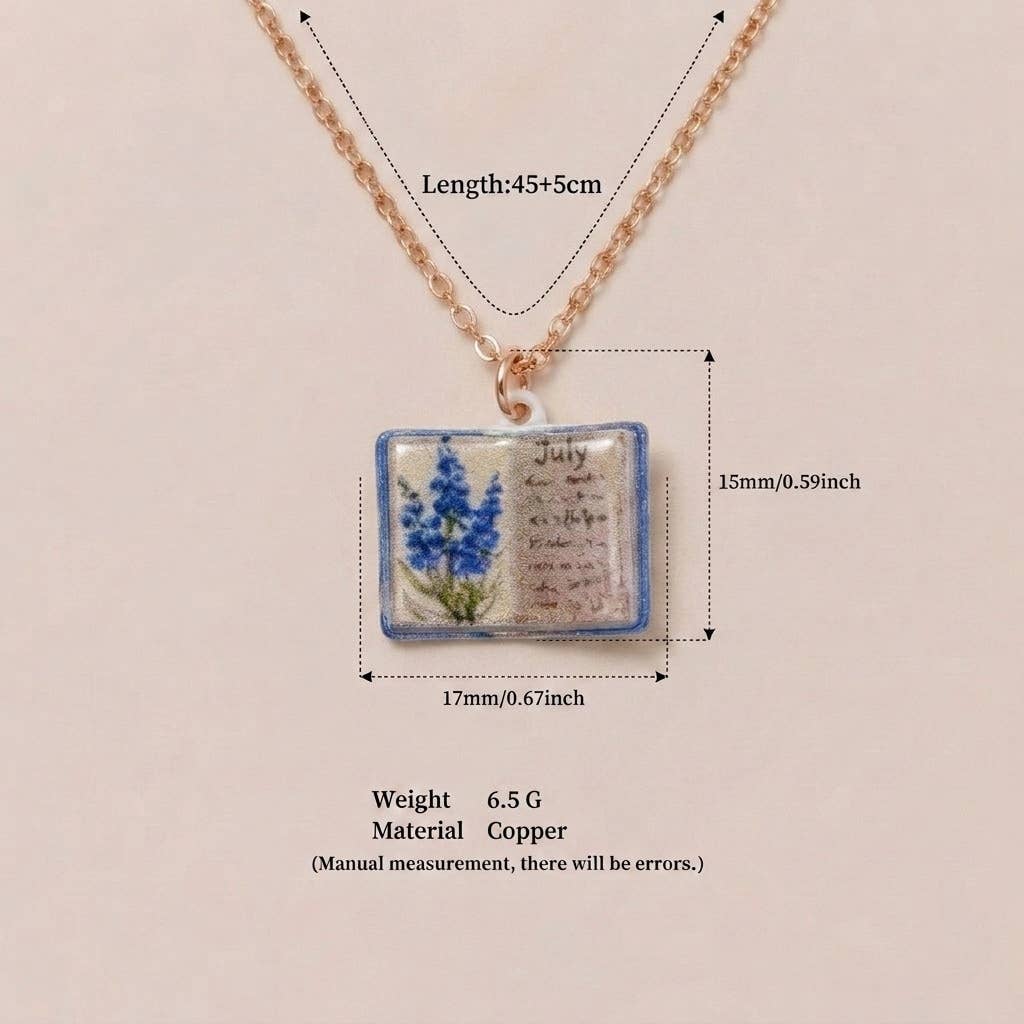 Birth Flower Book Necklace