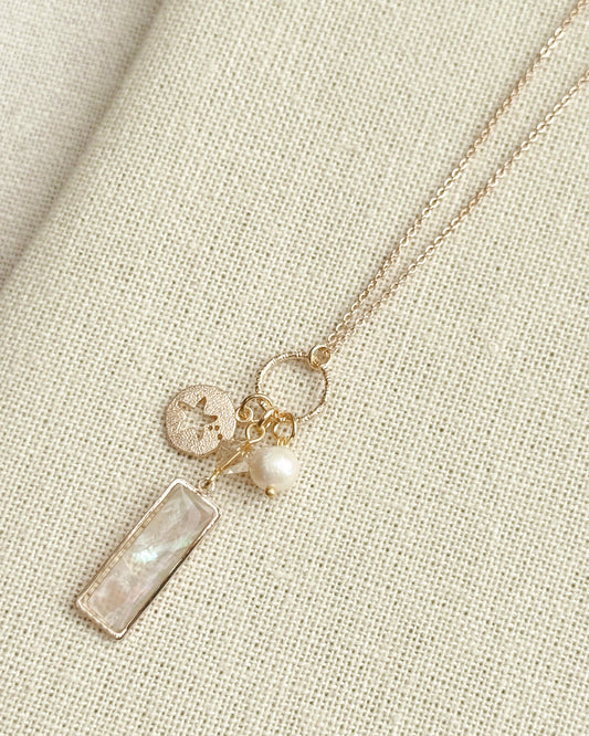 Gold Mother of Pearl Bar Pendant Necklace 80213