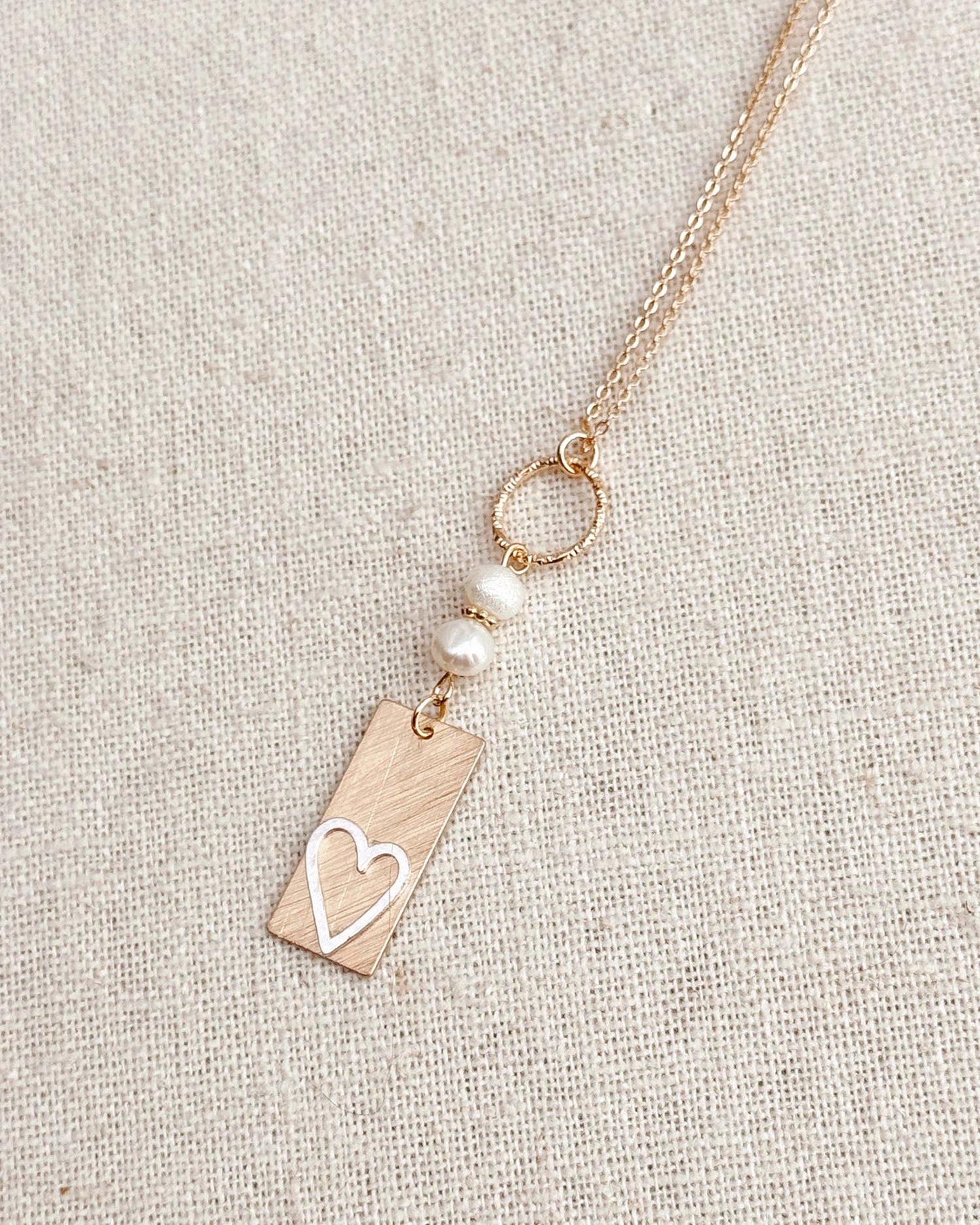 Two Tone Gold & Silver Pearl Heart Tag Necklace 245488