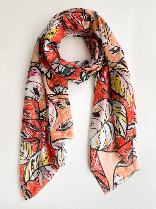 Joanne - Spring/Summer Orange Leaf Scarf