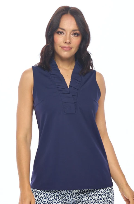 Evelyn Ruffle Neckline Sleeveless Top