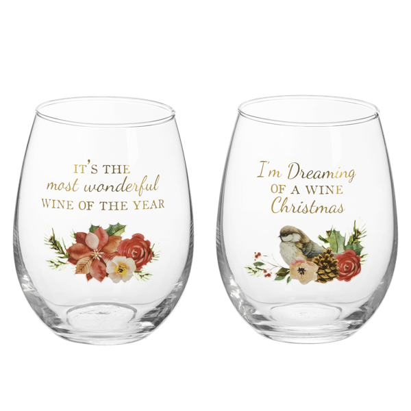 Winter Floral Wine Glass