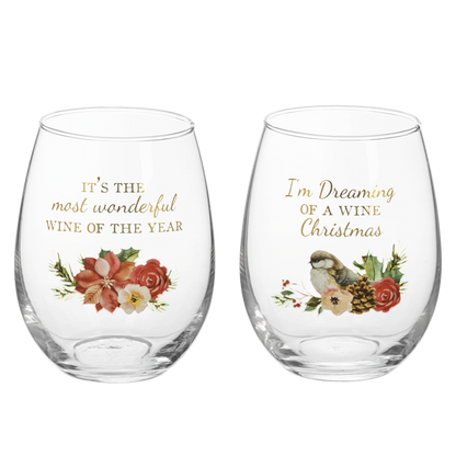 Winter Floral Wine Glass