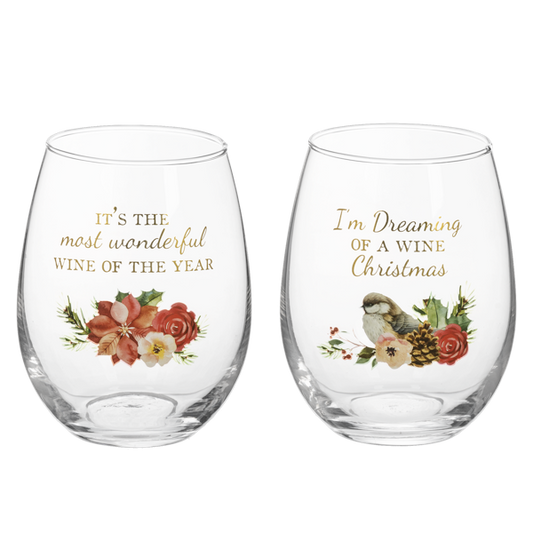 Winter Floral Wine Glass
