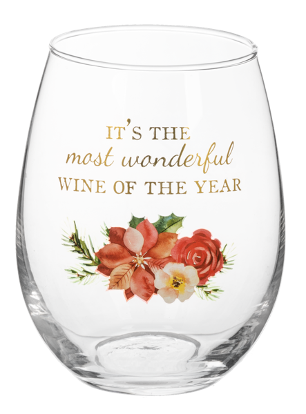 Winter Floral Wine Glass