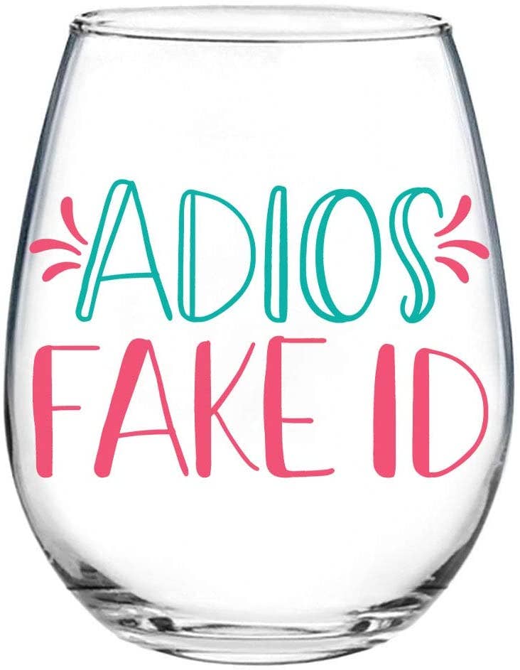 Adios Fake ID 15oz Stemless Wine Glass