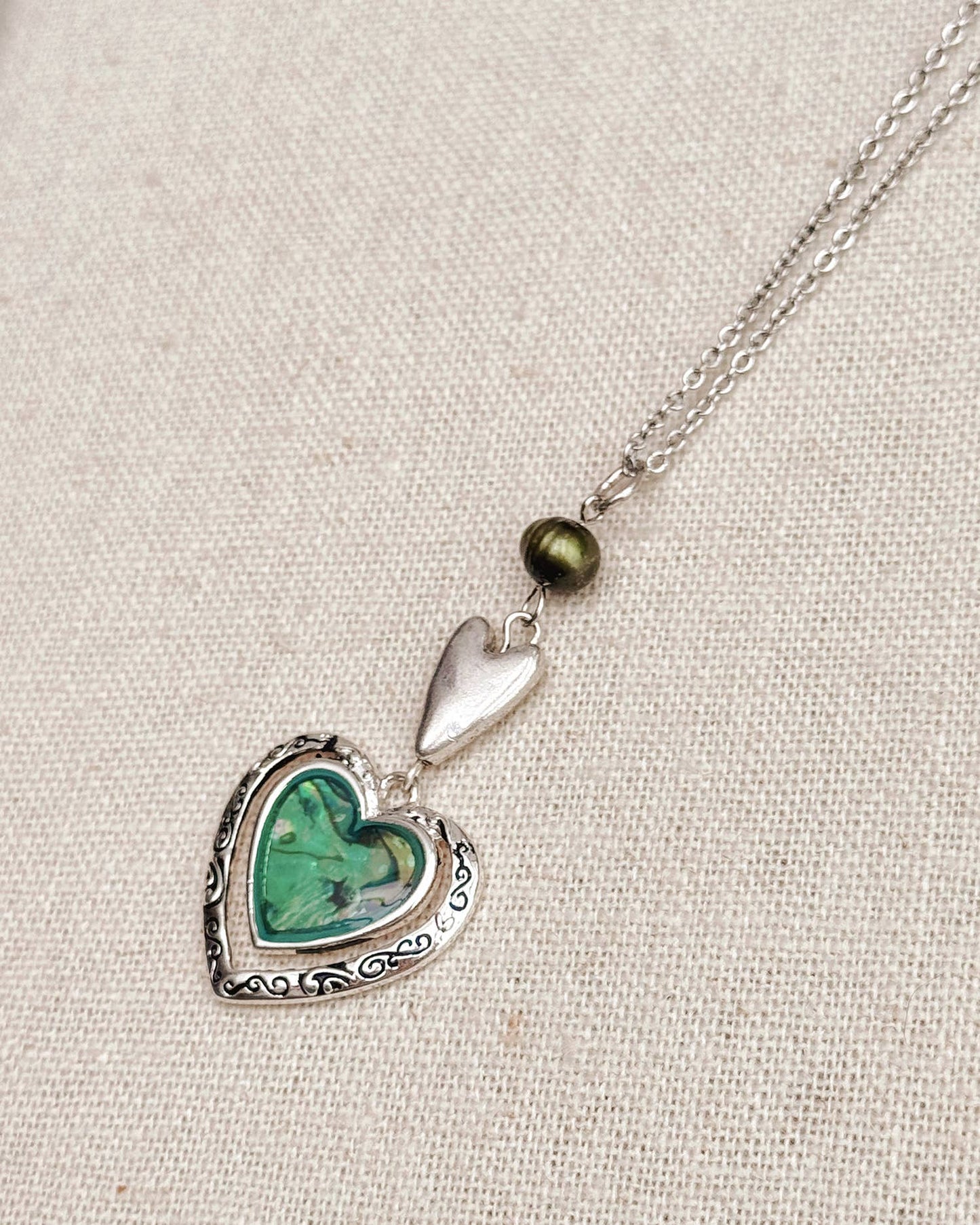 Green Abalone Heart Necklace