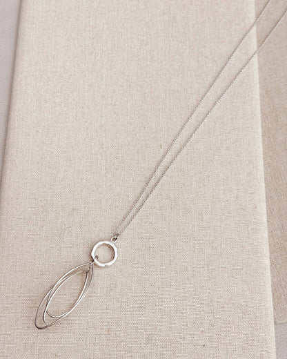 Matte Silver Double Oval Pendant Necklace