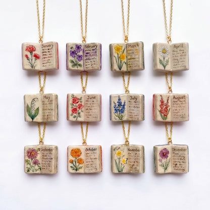 Birth Flower Book Necklace