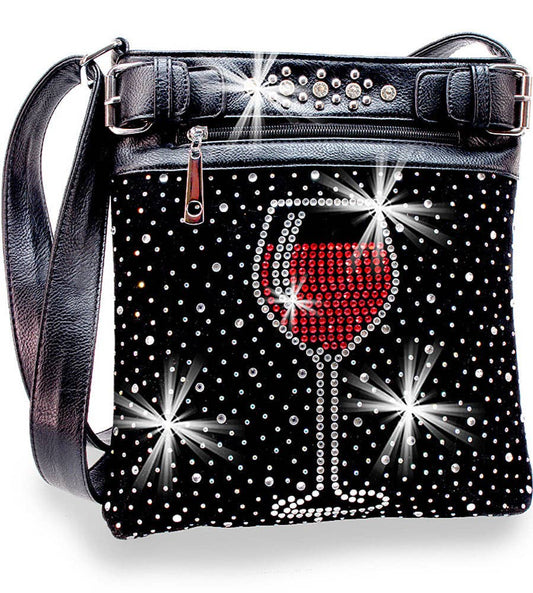 Handbag Express - Red Wine Glass Rhinestone Crossbody Sling