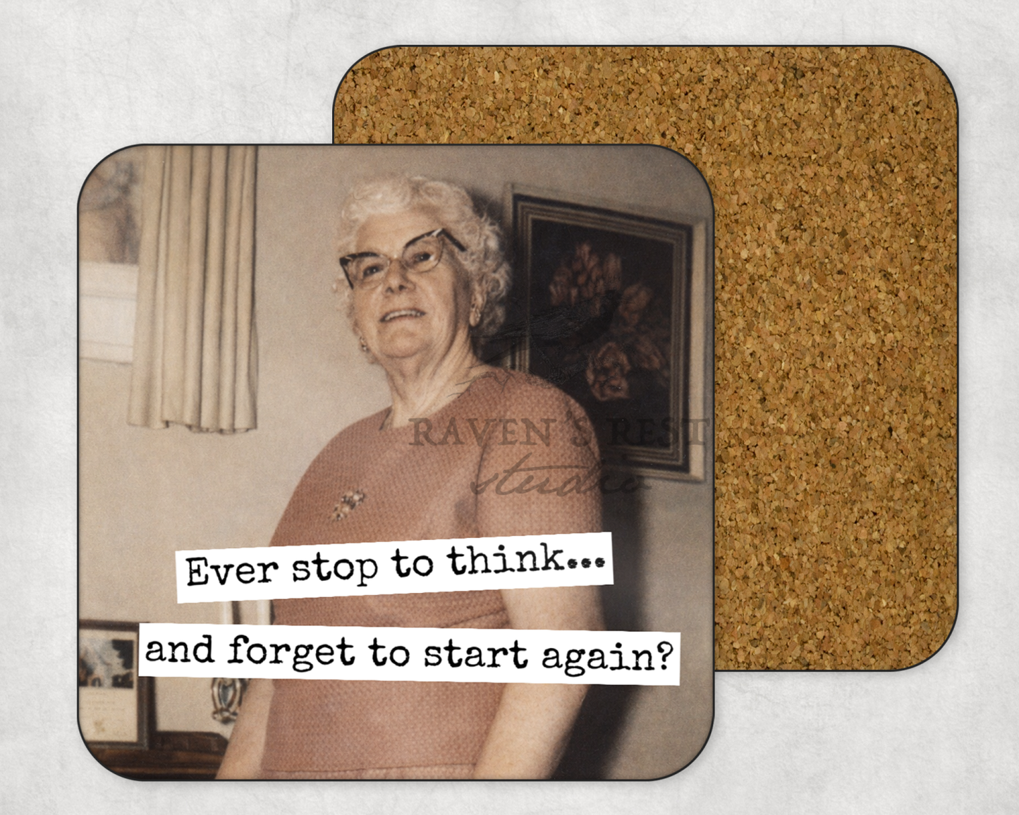 COASTER. Stop Think Forget. Cheeky Novelty Funny Vintage.