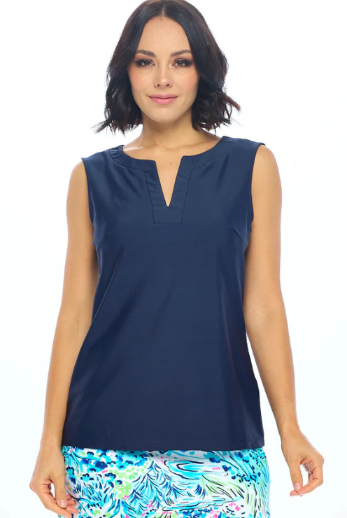 Gina Split Neck Sleeveless Top