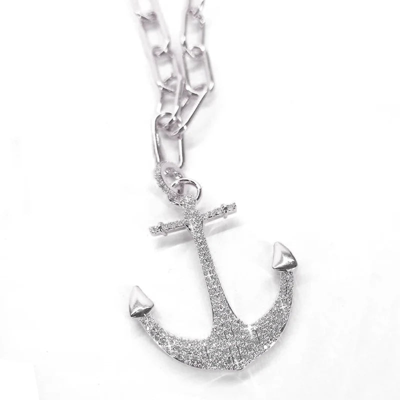 Silver Anchor Crystal Necklace