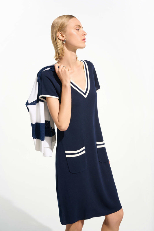 Viscose Knit A-line Dress with Trim 261648