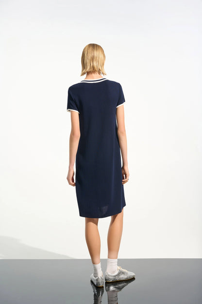 Viscose Knit A-line Dress with Trim 261648