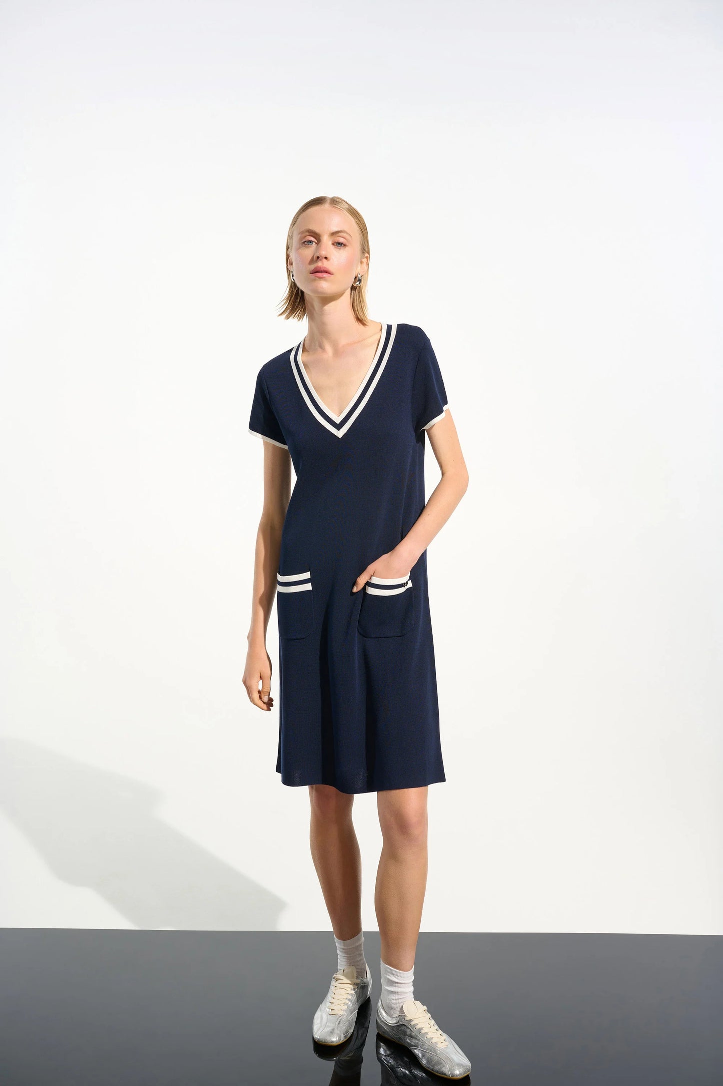Viscose Knit A-line Dress with Trim 261648