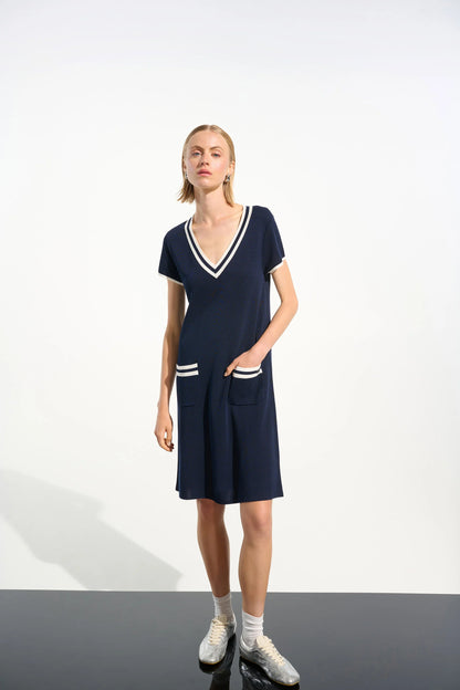 Viscose Knit A-line Dress with Trim 261648