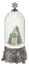Load image into Gallery viewer, LED Light Up Shimmer Wood Carved Santa in Cloche
