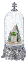 Load image into Gallery viewer, LED Light Up Shimmer Wood Carved Santa in Cloche
