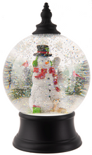 Load image into Gallery viewer, LED Light Up Rotating Shimmer Snowman Scene Globe
