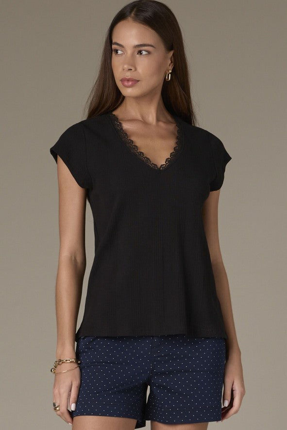 Cap Sleeve V-neck w/Lace