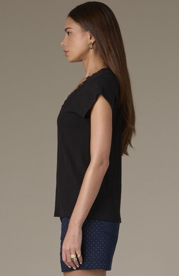 Cap Sleeve V-neck w/Lace