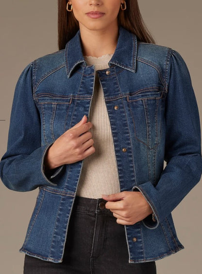 Long Sleeve Snap Front Peplum Hem Denim Jacket