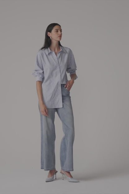 Tencel Stripe Print Boxy Blouse 261931