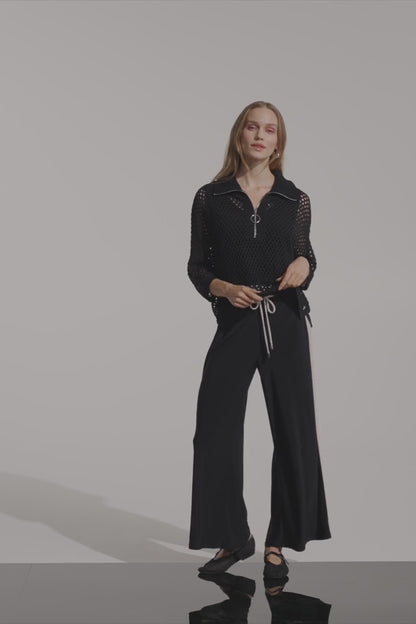 Silky Knit Color Block Wide Leg Pull-On Pants 261612
