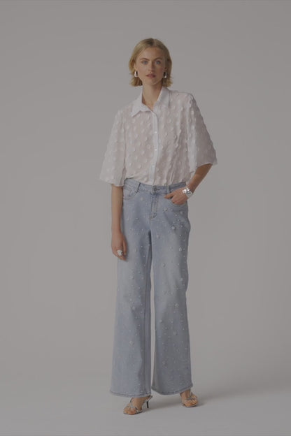 Wide Leg Jeans With Pearl and Rhinestones 261960