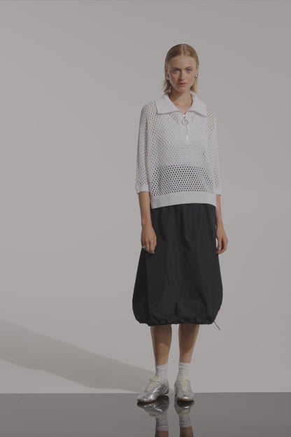 Viscose Blend Boxy Sweater Knit With Zipped Neckline 261634