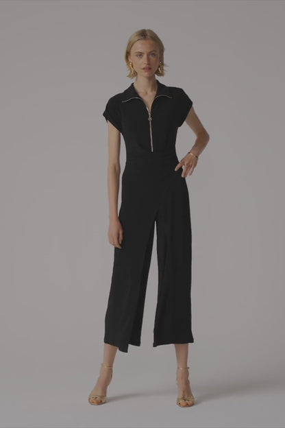 Silky Knit Culotte Jumpsuit With Gold Zipper 261255