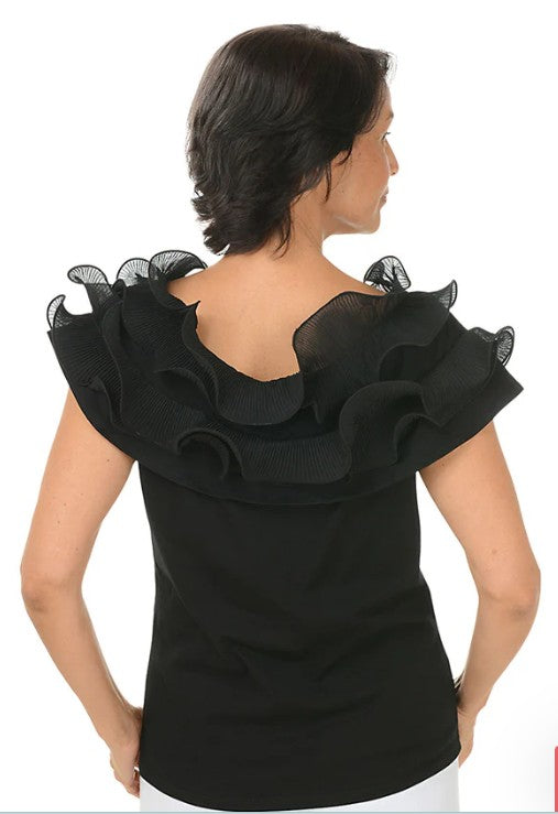Off Shoulder Pleated Ruffle Neck Top SALE
