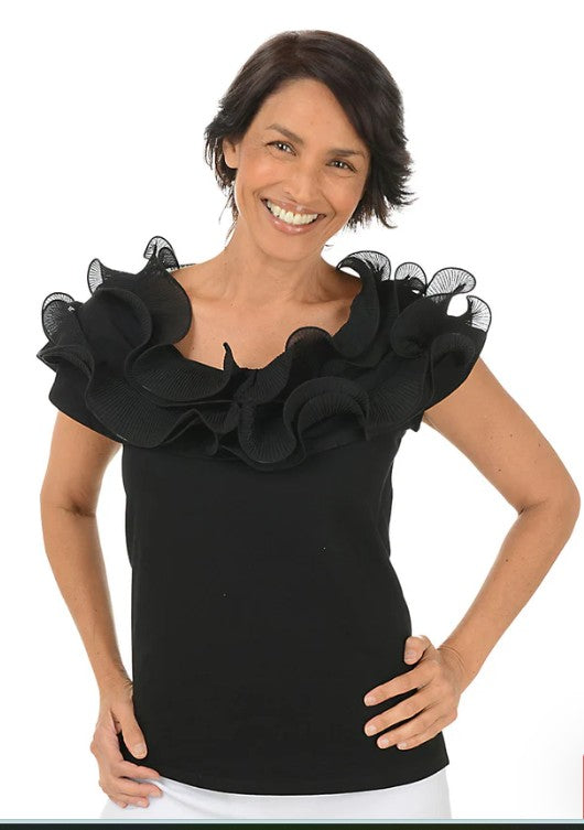 Off Shoulder Pleated Ruffle Neck Top SALE