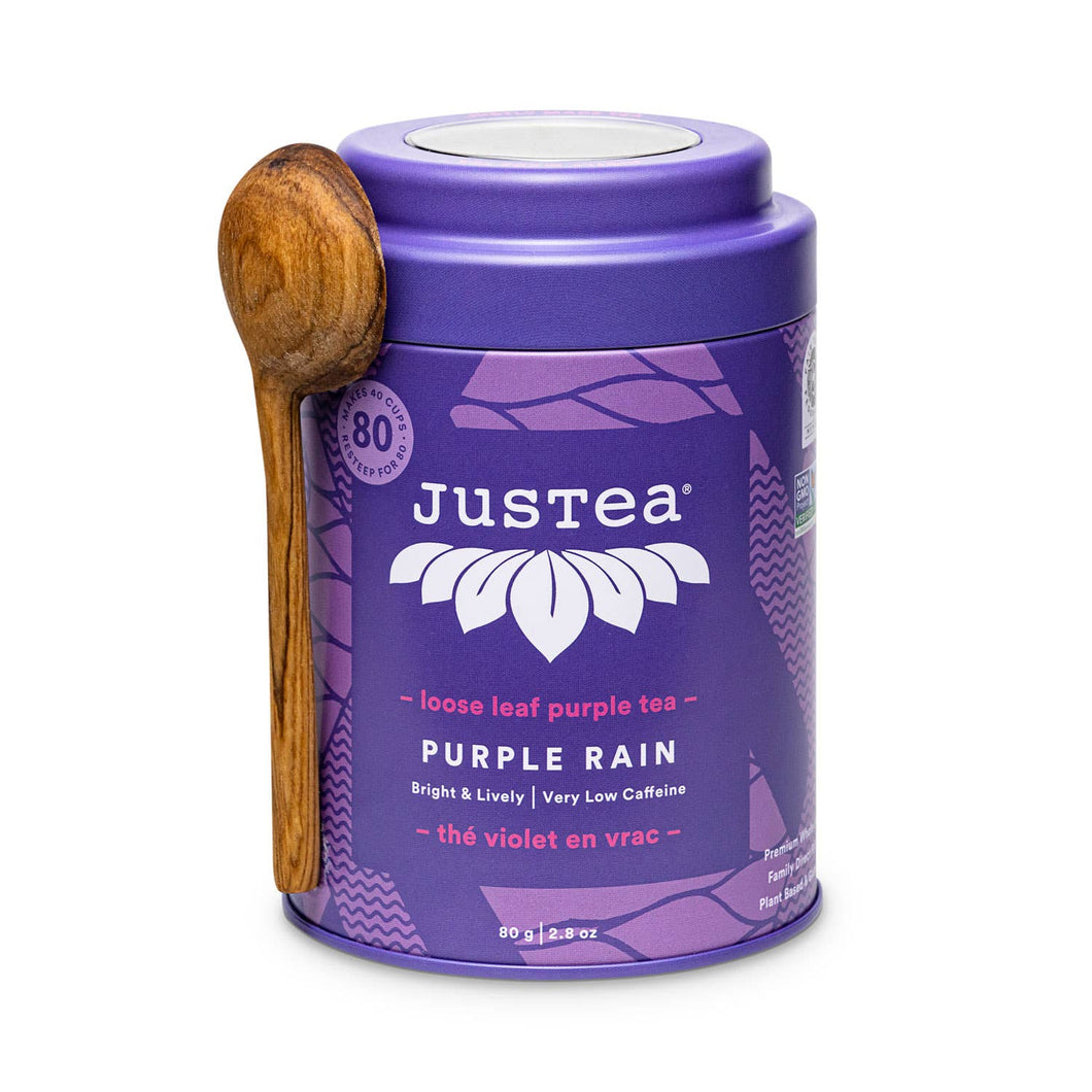 JusTea - Purple Rain Tin with Spoon - Organic, Fair-Trade, Purple Tea