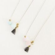 Delicate Necklace with Natural Stones and Mini Tassel
