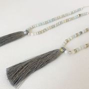 Long Necklace with Natural Stones & Silky Tassel