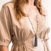 Long Necklace with Natural Stones & Silky Tassel