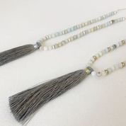 Load image into Gallery viewer, Long Necklace with Natural Stones &amp; Silky Tassel
