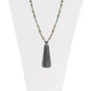 Long Necklace with Natural Stones & Silky Tassel