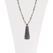 Long Necklace with Natural Stones & Silky Tassel