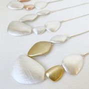 Short Necklace on Snake Chain with Scratch Metal Pebbles