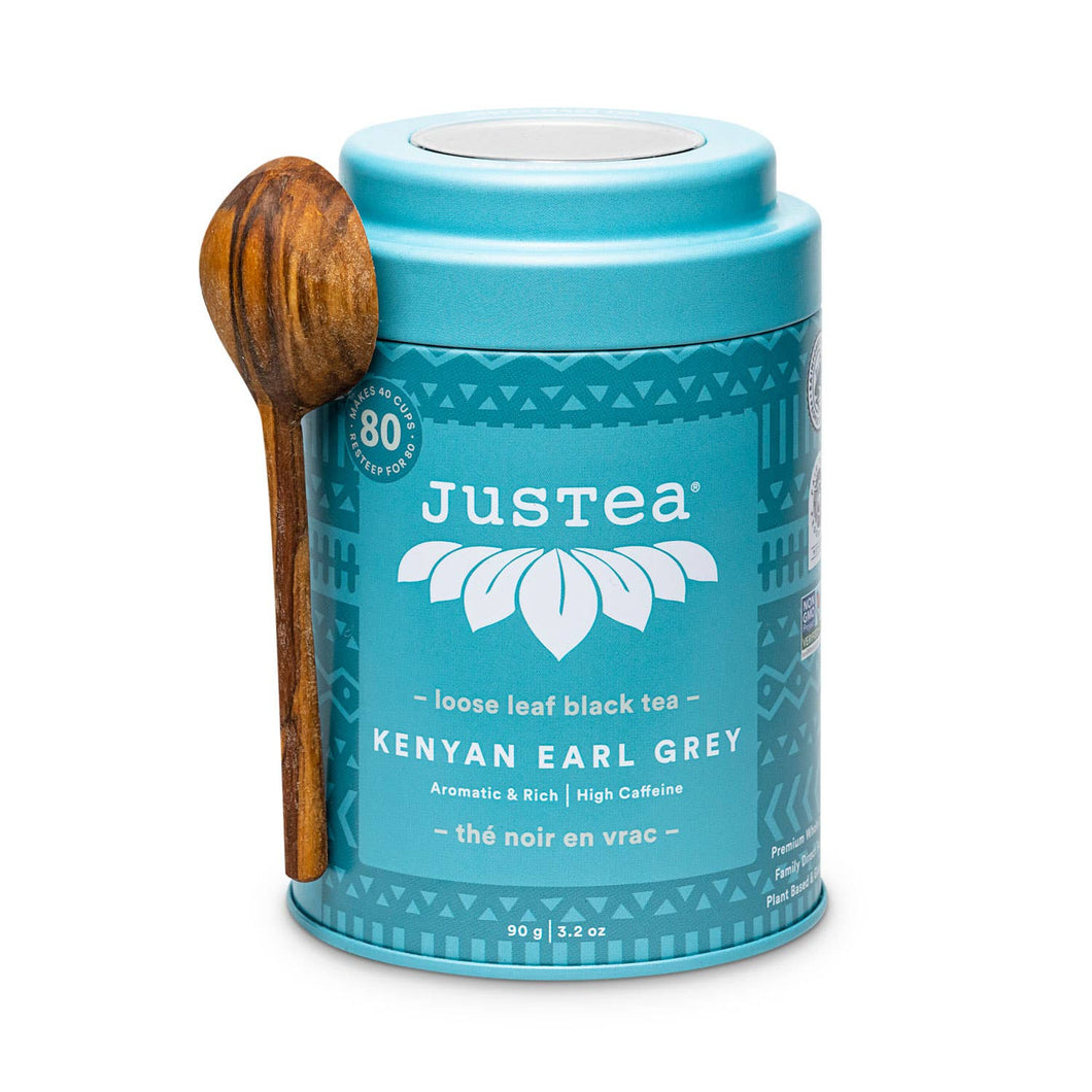 JusTea - Kenyan Earl Grey Tin & Spoon - Organic, Fair-Trade Black Tea